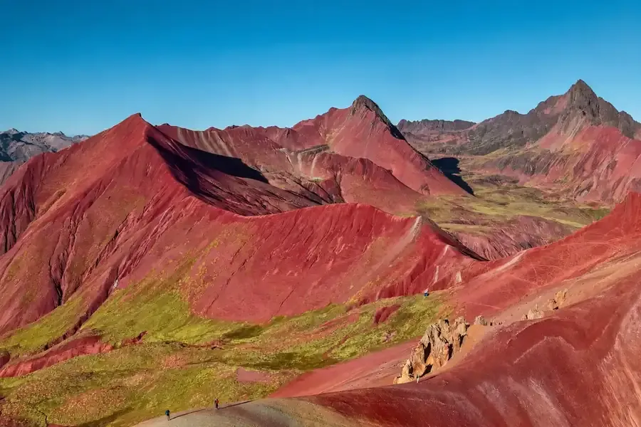 Wide view of the Red Valley beside Rainbow Mountain