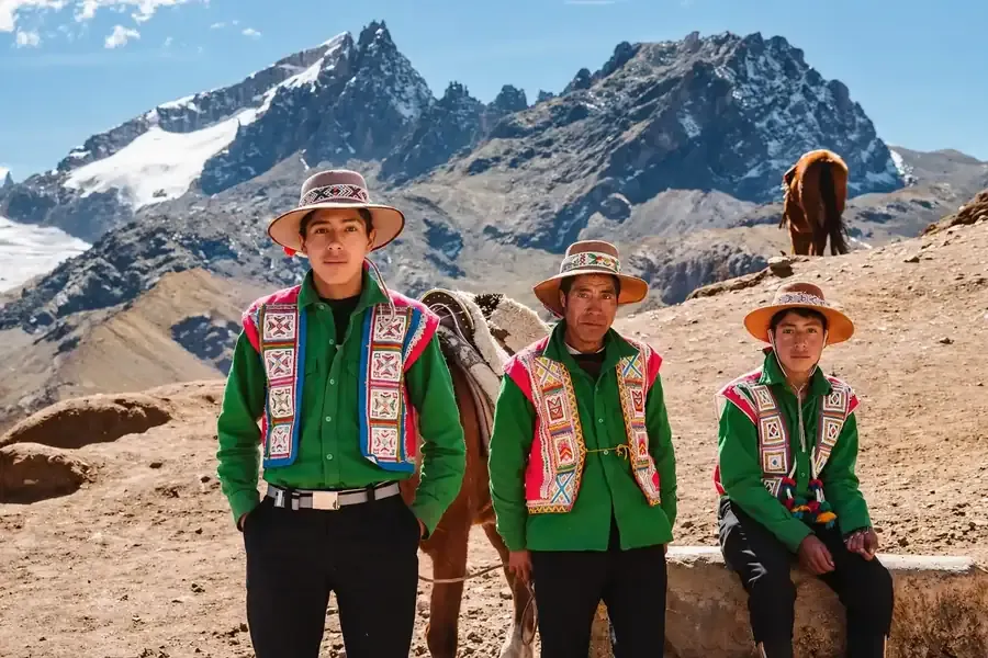 Quechua men in traditional dress in the high Andes